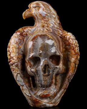 Original 7.5" Red Crazy Lace Agate Carved Crystal Skull & Eagle, Crystal Healing