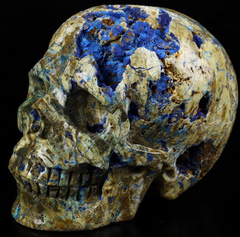 Gemstone 5.4" Azurite Chessylite Carved Crystal Skull,Realistic, Crystal Healing