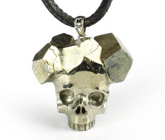 1.5" Pyrite Carved Crystal Skull Pendant, Crystal Healing