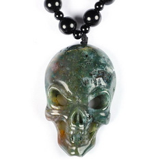 Inside Diameter (380mm) Indian Agate Carved Crystal Skull & Black Obsidian Necklace, Crystal Healing