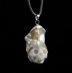 1.2" Pearl Carved Crystal Skull Pendant With 925 Sterling Silver, Crystal Healing
