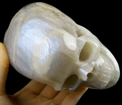 GEMSTONE Huge 5.1" Moonstone and Sunstone Carved Crystal Skull,Super Realistic, Crystal Healing