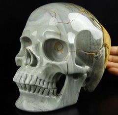 Lifesized 6.9" Polychrome Jasper Carved Crystal Skull,Super Realistic, Crystal Healing