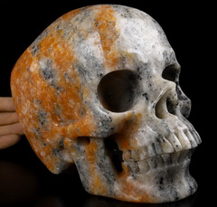 Lifesized 7.0" Orange Calcite Carved Crystal Skull,Super Realistic, Crystal Healing