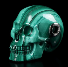 1.1" Malachite Carved Crystal Skull Pendant With 925 Sterling Silver, Crystal Healing