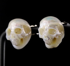 Gemstone 0.6" Pearl Carved Crystal Skull Earring, Crystal Healing