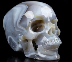 Huge 5.1" Gray & White Agate Carved Crystal Skull,Super Realistic, Crystal Healing
