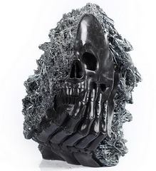 6.0" Stibnite Carved Crystal Skull & Hand Bones, Crystal Healing