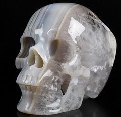 Huge 5.1" Gray & White Agate Carved Crystal Skull,Super Realistic, Crystal Healing