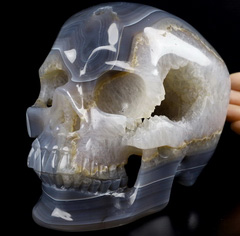 Lifesized Geode 6.5" Agate Geode Carved Crystal Skull,Super Realistic, Crystal Healing