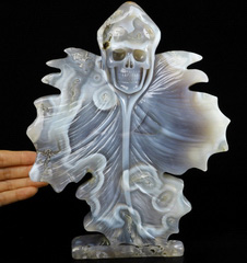 9.6" Agate Carved Crystal Skull & Leaves, Crystal Healing