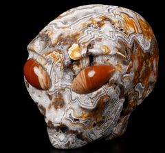 4.2" Red Crazy Lace Agate Star Being Female Alien Crystal Skull Companion, Red Jasper Eyes