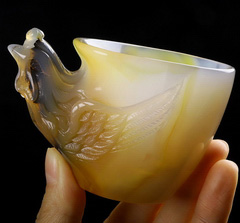 2.3" Premium Brazilian Agate Carved Crystal Cup&Phoenix,