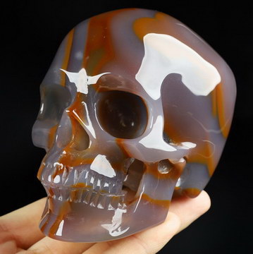 Top Quality 4.0" Premium Brazilian Agate Carved Crystal Skull,Super Realistic, Crystal Healing