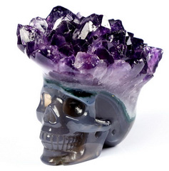 2.9" Amethyst & Agate Geode Carved Crystal Skull, Crystal Healing