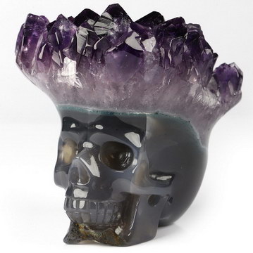 2.7" Amethyst & Agate Geode Carved Crystal Skull, Crystal Healing