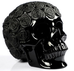 5.1" Black Obsidian Carved Crystal Rose Skull,Super Realistic, Crystal Healing