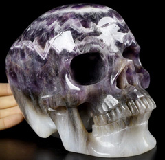 Lifesized 6.9" Dream Chevron Amethyst Carved Crystal Skull,Super Realistic, Crystal Healing
