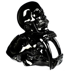 7.1" Black Obsidian Carved Crystal Skull & Smilodon SABER-TOOTHED Tiger/Cat Skull