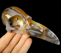 4.8" Premium Brazilian Agate Carved Crystal Raven Skull Pendant, Crystal Healing