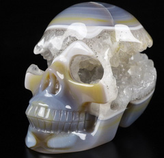 4.0" Premium Brazilian Agate Geode Carved Crystal skull with Led Stand, Crystal Healing