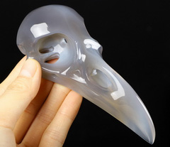 4.7" Premium Brazilian Agate Carved Crystal Raven skull, Realistic