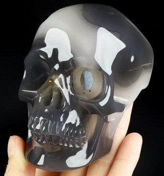 GEODE 4.0" Premium Brazilian Agate Carved Crystal skull with Led Stand,Super Realistic, Crystal Healing