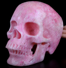 Lifesized 6.8" Pink Aragonite Carved Crystal Skull,Super Realistic, Crystal Healing