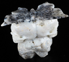 6.5" Agate Carved Crystal Skulls & Butterfly, Realistic