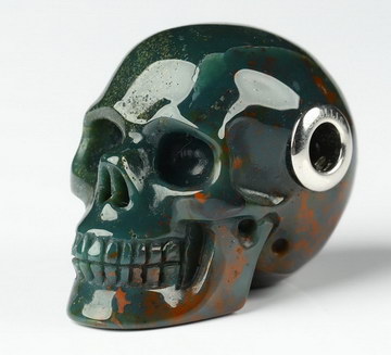 1.1 Bloodstone Carved Crystal Skull Pendant With 925 Sterling Silver Chain, Crystal Healing