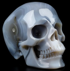 4.6" Gray & White Agate Carved Crystal Skull,Super Realistic, Crystal Healing