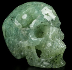 Geode 5.0" Prehnite Carved Crystal Skull,Super Realistic, Crystal Healing