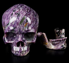 GEMSTONE 5.1" Russian Charoite Carved Crystal Detachable Skull,Super Realistic, Crystal Healing