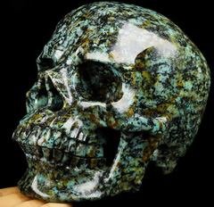 Lifesized 7.4" African Turquoise Carved Crystal Skull,Super Realistic, Crystal Healing