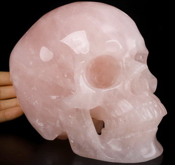 Lifesized 6.8" Rose Quartz Carved Crystal Skull,Super Realistic, Crystal Healing