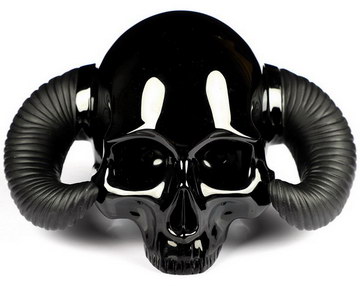 5.0" Black Obsidian Carved Crystal Skull with Horn Sculpture, Crystal Healing