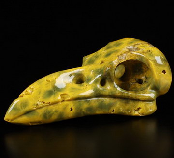 2.3" Ocean Jasper Carved Crystal Raven Skull Pendant, Crystal Healing