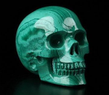 0.9" Malachite Carved Crystal Skull,Realistic, Crystal Healing