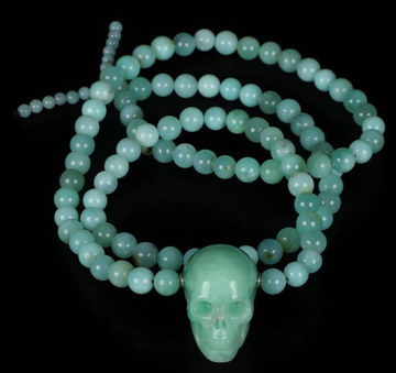 Necklace of 1.1" Chrysoprase Carved Crystal Skull, Crystal Healing