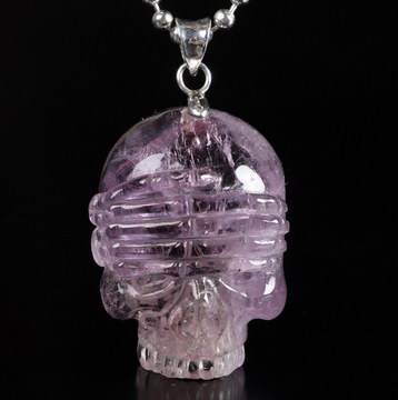 GEMSTONE 1.5" Amethyst Carved Crystal Skull Pendant, Crystal Healing