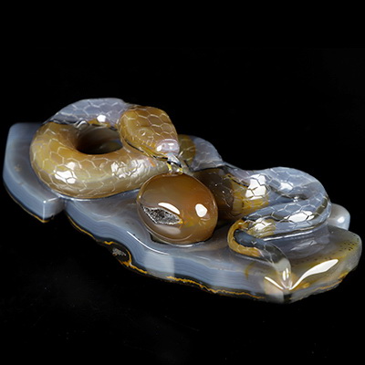 7.2" Gray & White Agate Hand Carved Crystal Snake Fine Art Sculpture, Crystal Healing