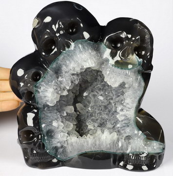 Origianl 6.9" Agate Geode Carved Crystal Skull, Crystal Healing