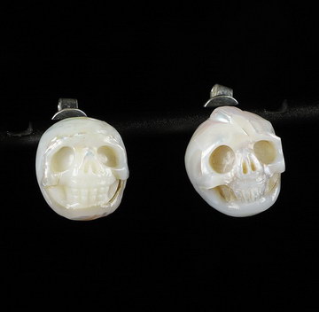 0.5" Pearl Carved Crystal Skull earring, Realistic