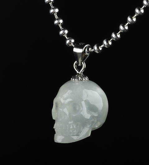 0.6" Moonstone Carved Crystal Skull Pendant with 925 Sterling Silver Chain,Realistic, Crystal Healing