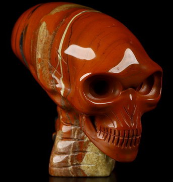 3.7" Red Jasper Carved Crystal Elongated Mayan Alien Skull & Spine, Crystal Healing