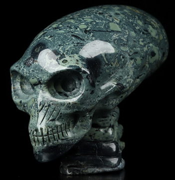 4.1" Kambaba Jasper Carved Crystal Elongated Mayan Alien Skull & Spine, Crystal Healing