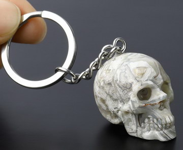 1.2" Crazy Lace Agate Carved Crystal Skull Stainless Steel Buckle, Crystal Healing