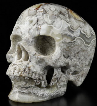 5.1" Crazy Lace Agate Carved Crystal Skull,Super Realistic, Crystal Healing