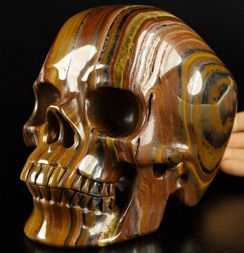 6.9" Colorful Tiger Iron Eye Carved Crystal Skull,Super Realistic, Crystal Healing
