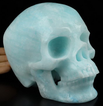 Lifesized 6.9" Blue Aragonite Carved Crystal Skull,Super Realistic, Crystal Healing